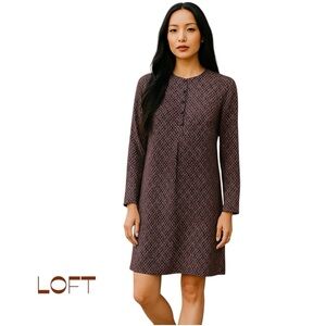 LOFT Burgundy Black White Print Office Date Night Shift Dress NWOT Size XXS